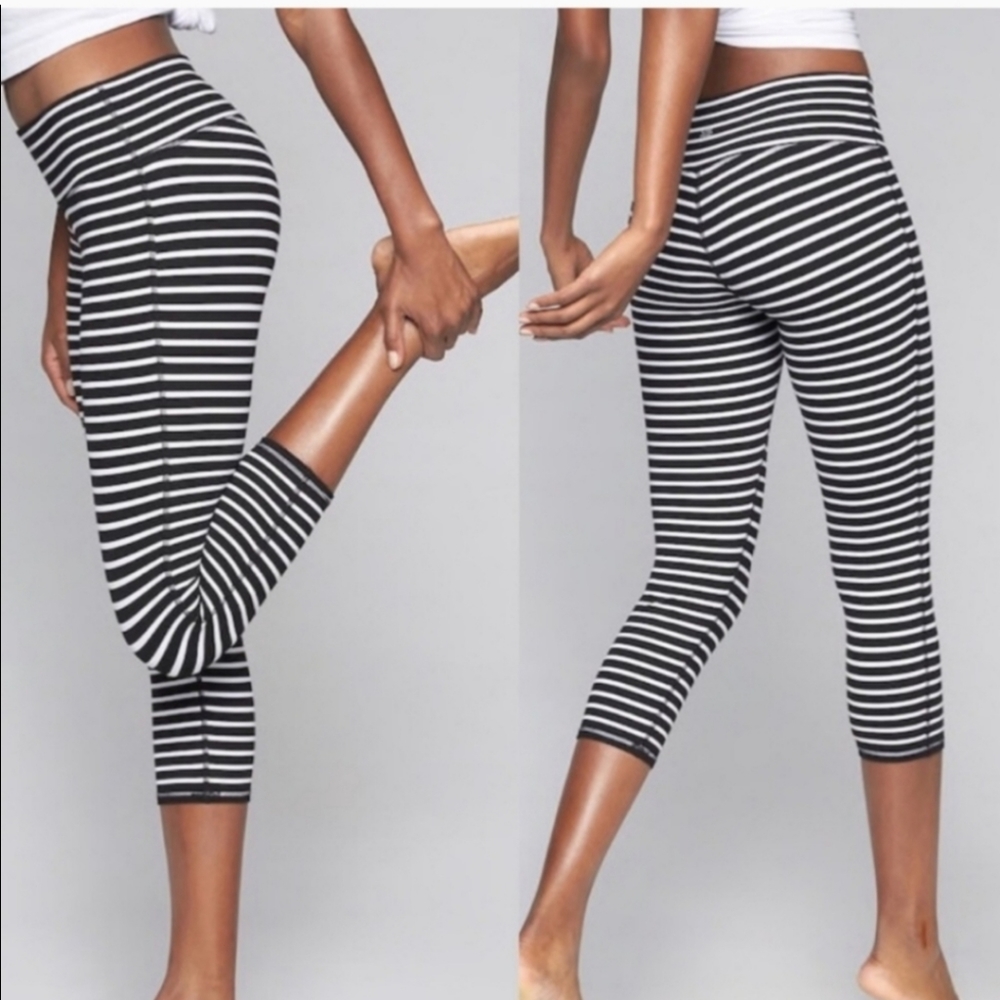 Athleta Black And White Striped Capris